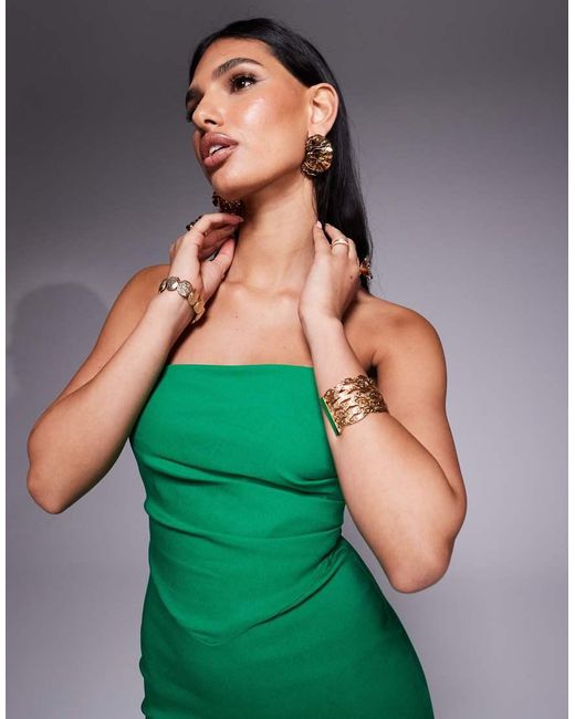 Vesper Green Bengaline Drape Waist Bandeau Maxi Dress