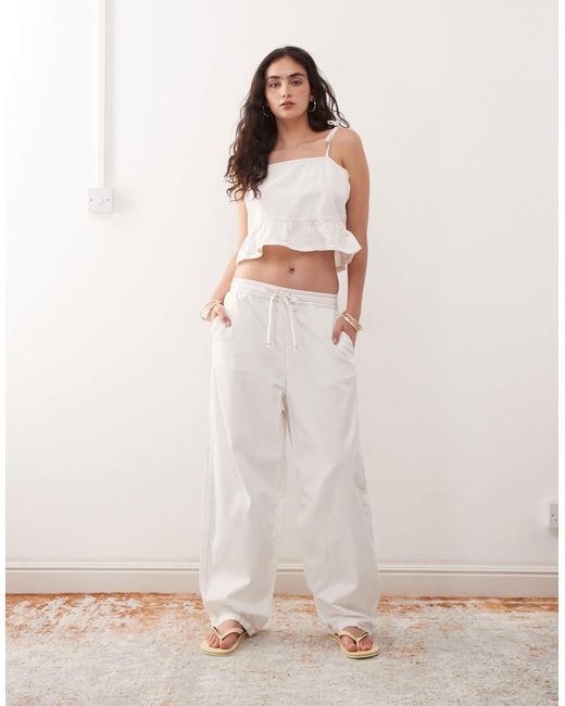 Reclaimed (vintage) Brown Tie Strap Denim Floaty Peplum Top Co-ord