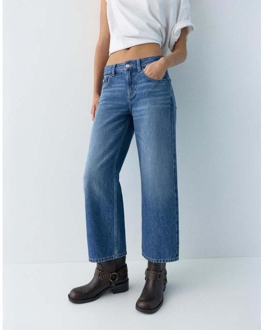 Pull&Bear Blue Low-rise Culottes Jeans