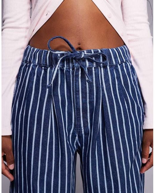 River Island Blue Wide Leg Stripe Jeans With Drawstring Waist