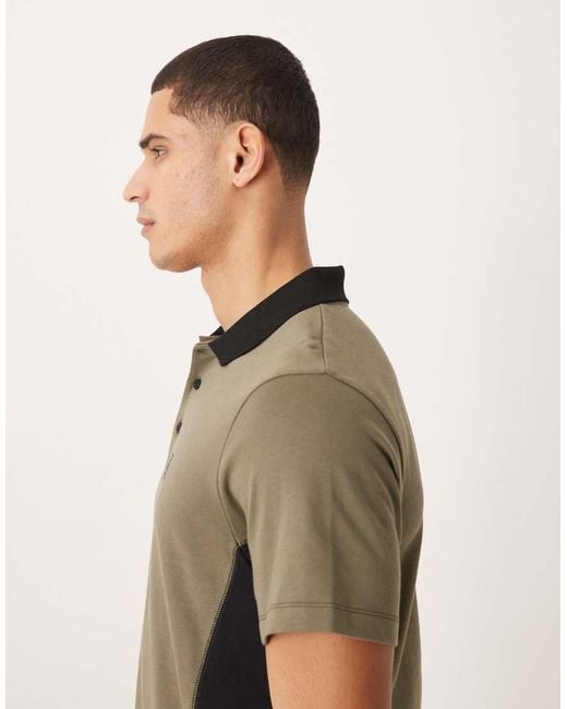 ASOS Green Heavyweight Regular Fit Polo T-shirt With Panels And Chest Embroidery for men