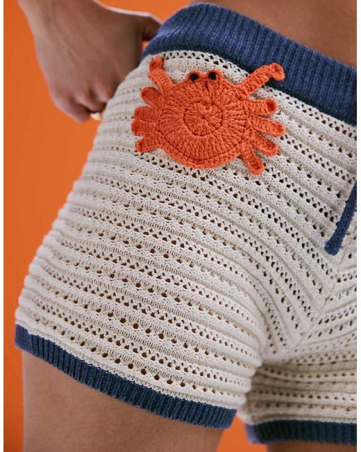Pantalones Cortos Con Aplicación De Cangrejo De Punto Efecto Croché De (Parte De Un Conjunto)-Blanco ASOS de color Orange
