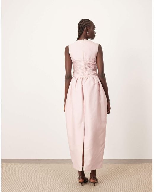 ARRANGE Pink Structured Satin Cinched Waist Maxi Dress