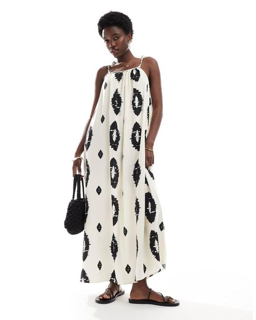 Vestido Largo Con Estampado Abstracto De ONLY de color White