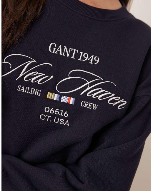 Felpa Con Logo "1949" Ricamato di Gant in Blue