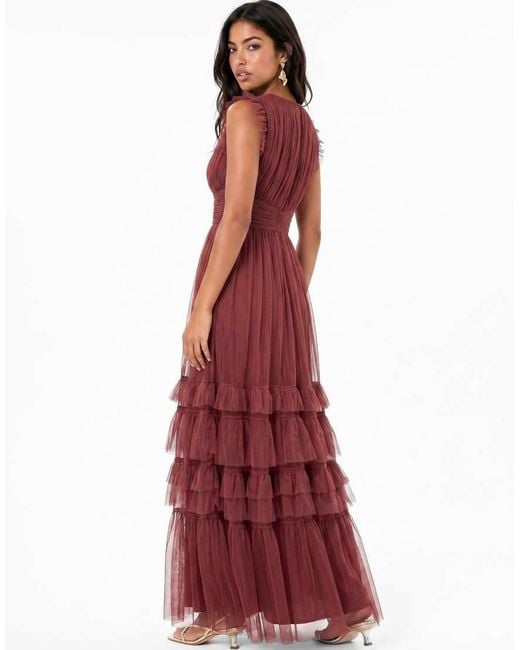 ANAYA Red Flutter Sleeve Ruffle Maxi Dress