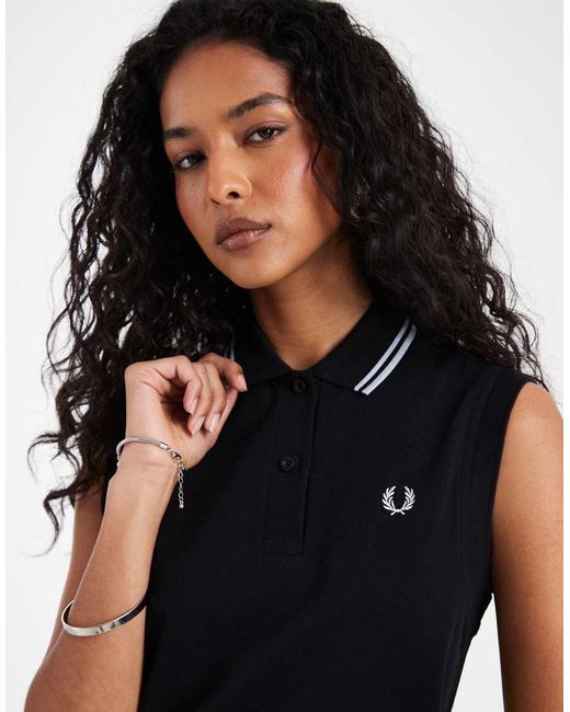 Fred Perry Black Sleeveless Mini Shirt Dress