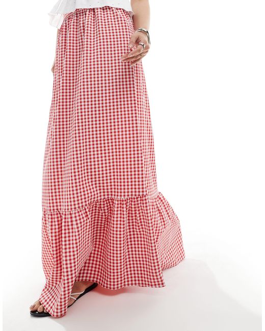 Vero Moda Pink Tiered Hem Maxi Skirt