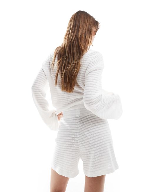 Pieces White Mix And Match Self Stripe Knitted Shorts