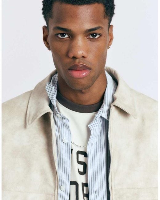 Pull&Bear White Faux Leather Jacket for men