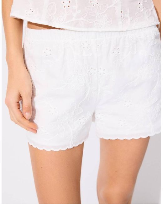 Stradivarius White Embroidered Mini Shorts