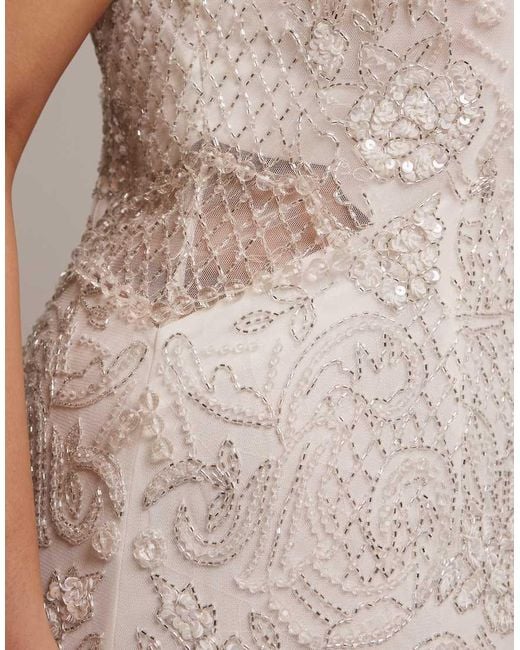 ASOS Brown Asos Design Curve Ornate Crystal Embellished Square Neck Maxi Wedding Dress