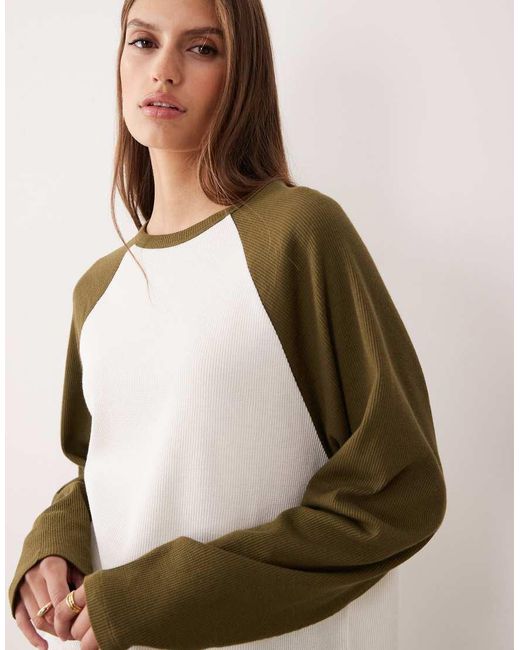 ASOS Natural Raglan Long Sleeve Waffle-knit Top