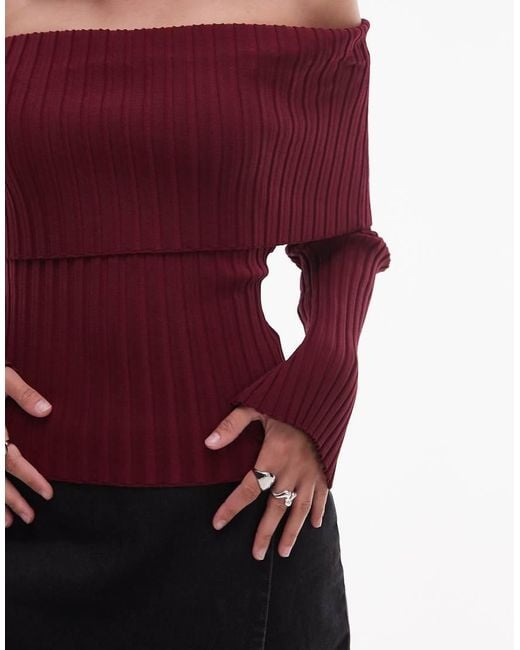 Nia Red Saffron Off Shoulder Long Sleeve Sweater