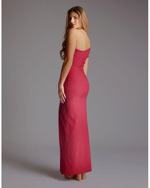 Vesper Red Off The Shoulder Ruched Maxi Dress