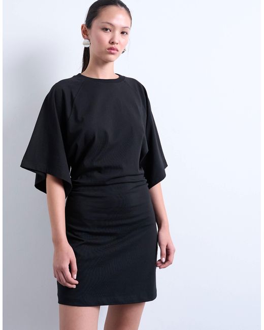 TOPSHOP White Raglan Sleeve Cinch Waist Mini Dress