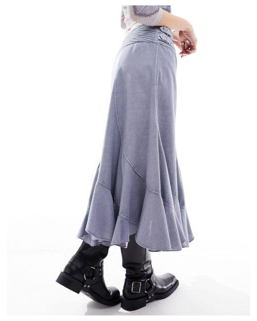 Jupe mi-longue avec empiècements et boucles à la taille Reclaimed (vintage) en coloris Blue