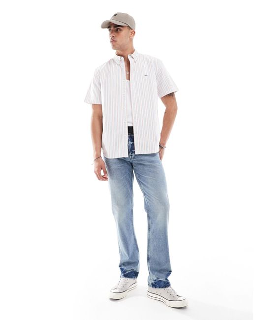 Levi's White Authentic Logo Short Sleeve Stripe Oxford Shirt for men