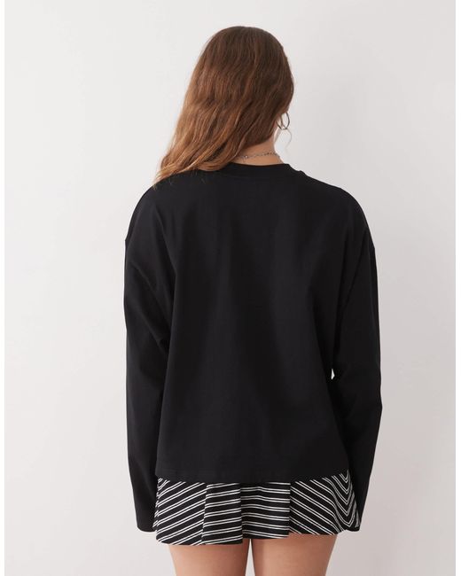 Lioness Black Bloom Cotton Long Sleeve Crew Neck Boxy T-shirt
