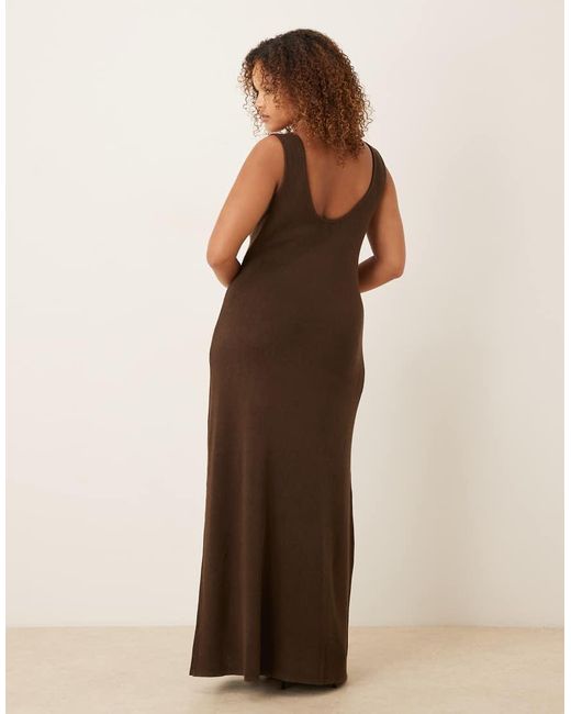 Pretty Lavish Curve Brown Knitted Scoop Neck Maxi Dress Co-Ord