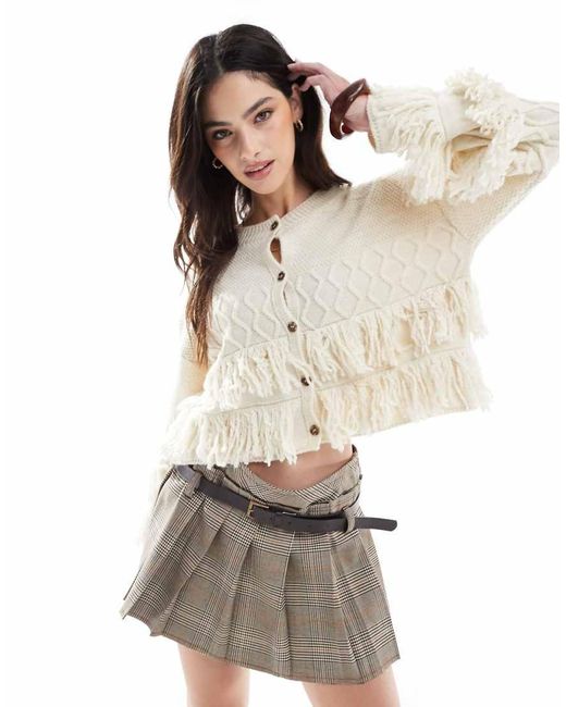 Miss Selfridge White Knitted Fringe Boho Cardigan