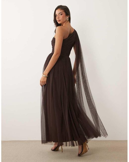 LACE & BEADS Black Bridesmaid Tulle One Shoulder Scarf Neck Maxi Dress