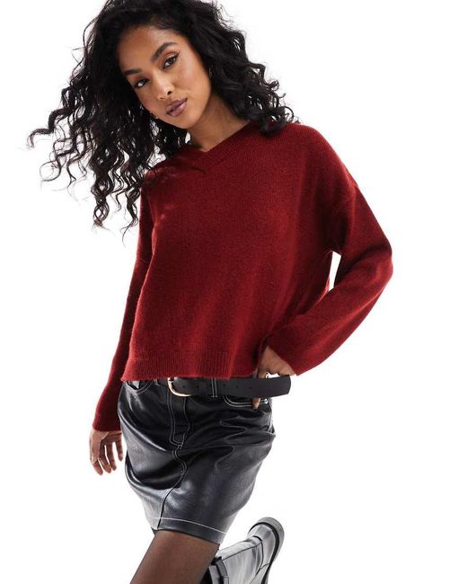 ASOS Gebreide Trui Met V-Hals in het Red