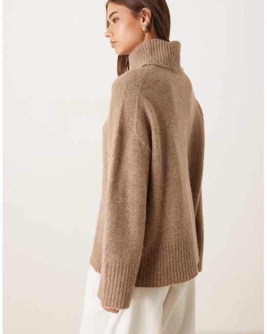 Gina Tricot Brown High Neck Long Sleeve Knitted Wool Alpaca Sweater