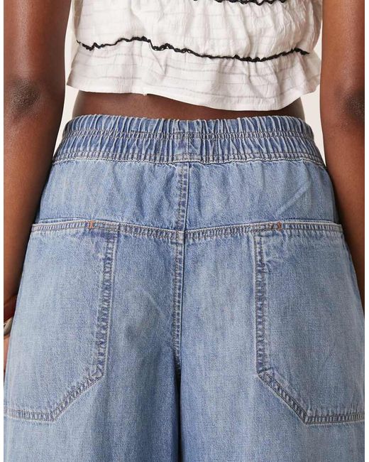 Free People Blue Tie-detail Barrel Leg Pull-on Jeans