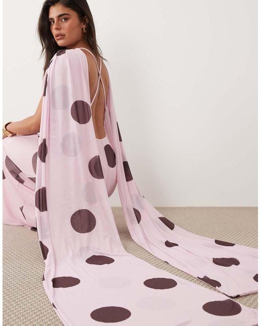 ASOS Pink Mesh Maxi Dress With Scarf Drape Detail