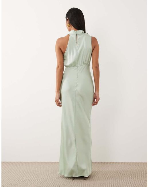 Vila Green High Neck Satin Maxi Dress