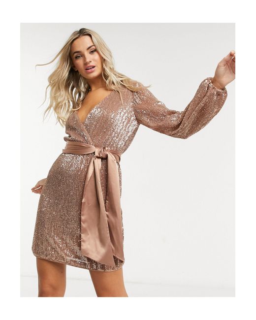 Forever New Sequin Wrap Mini Dress in 