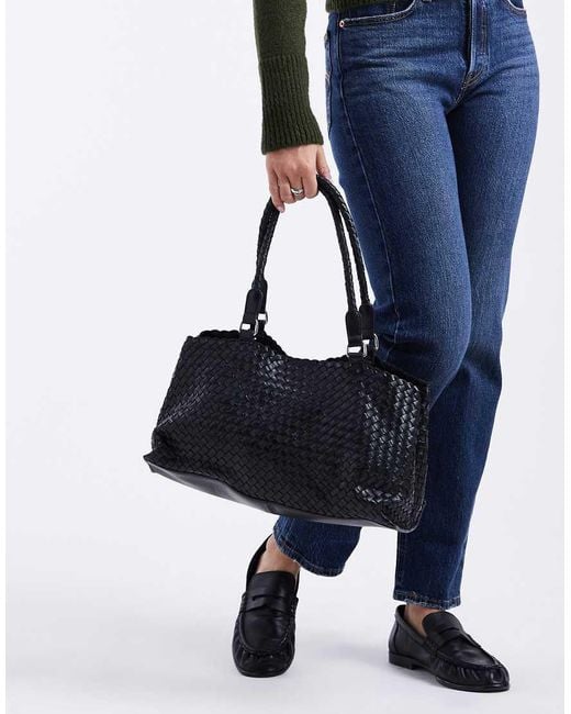 ASOS Black Leather Weave Tote Bag