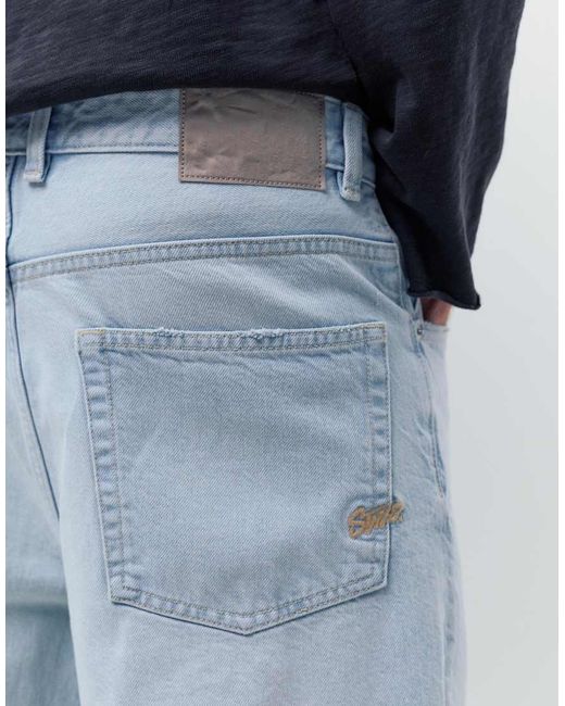 Pull&Bear Blue baggy Denim Bermuda Shorts for men