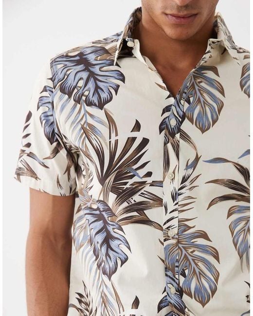 Threadbare White Short Sleeve Shirt With Palm Print for men