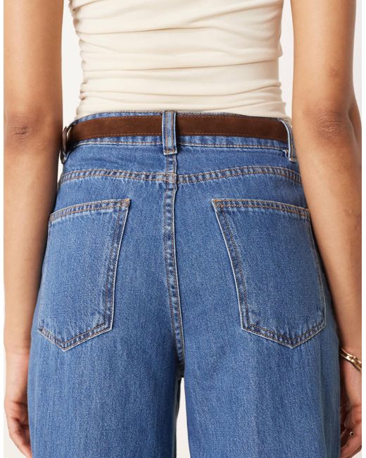 ASOS Blue Asos Design Tall Wide Leg Jean With Crease Front And Belt