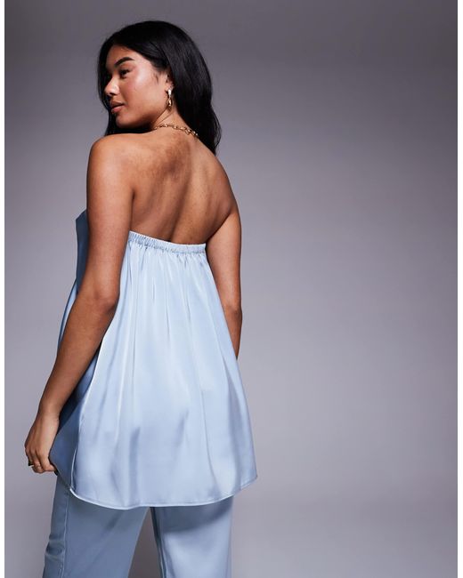 ASOS Blue Tailored Satin Halter Neck Top With Chain Detail Co-Ord