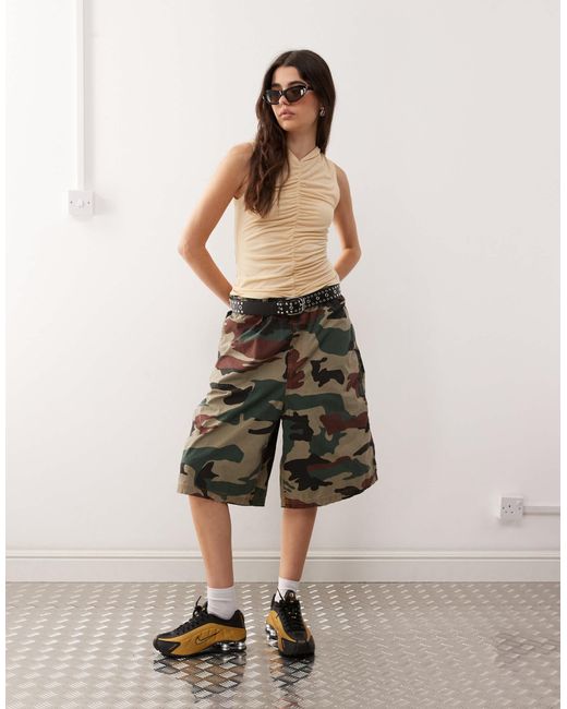 Monki Natural Semi Sheer Ruched Front Tank With Hood