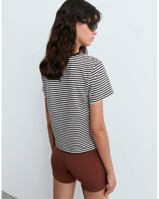 Oysho White Regular Fit Striped Cotton Blend Short-Sleeved T-Shirt