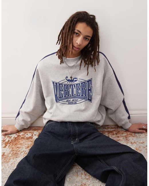 Vertere Berlin Gray Vintage Logo Oversized Sweatshirt With Side Stripes for men