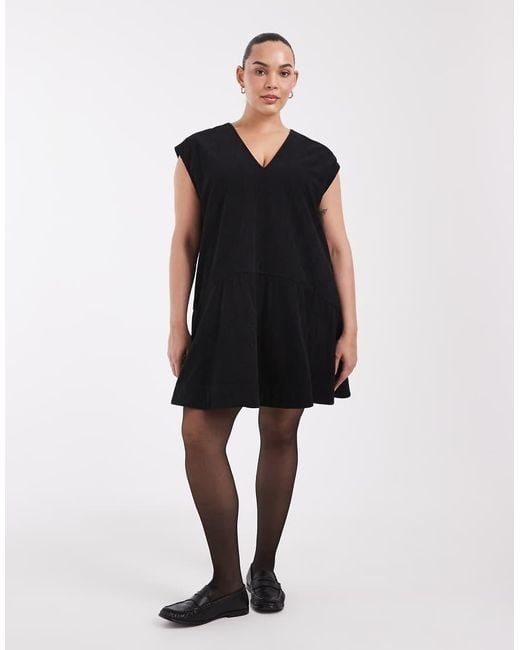 ASOS Black Asos Design Curve Relaxed V Neck Mini Dress With Dropped Waist