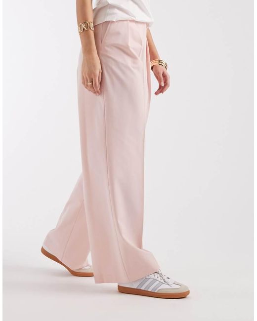 ASOS Pink Tailored Wide Leg Pants With Pleat Detail