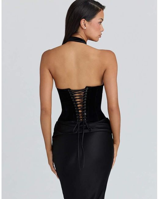 House Of Cb Black Zia Velvet Halter Neck Top