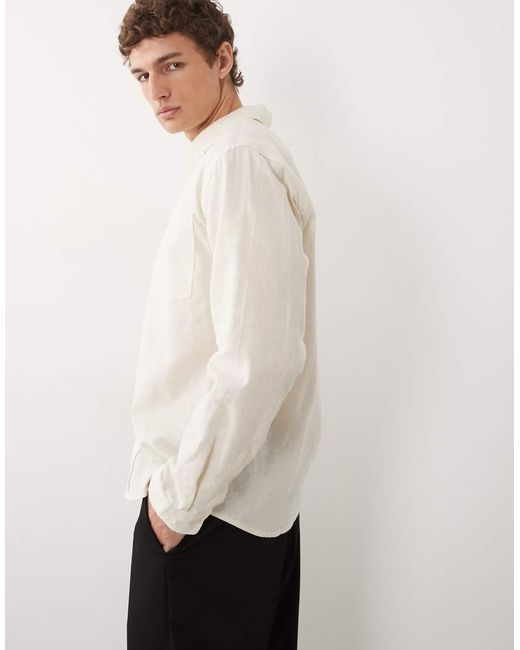 Redefined Rebel White Angel Boxy Long Sleeve Linen Mix Shirt for men