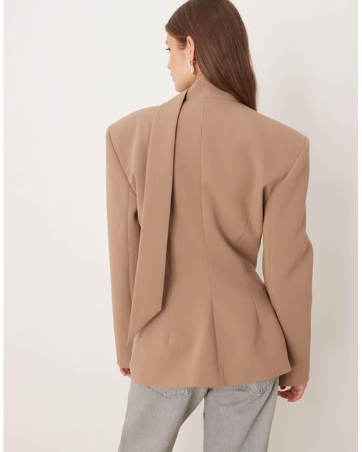ASOS Natural Cinch Shoulder Pad Blazer With Scarf Co Ord