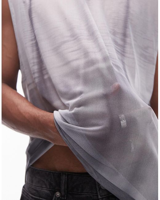 Topman Black Oversized Fit Sleeveless Mesh T-shirt With Space Dye Print for men