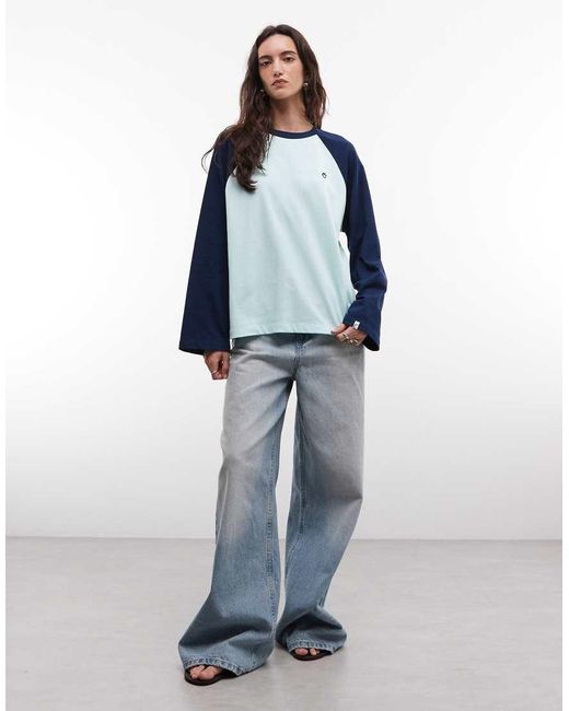 Collusion Blue Raglan Long Sleeve Boxy Tshirt