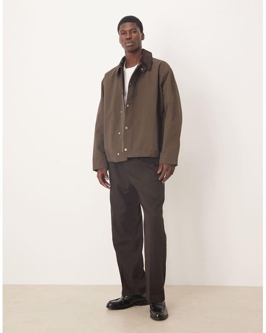 ASOS Brown Harrington Jacket With Cord Collar for men