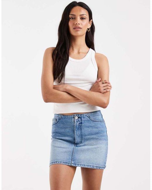 ASOS Blue Denim Low Rise Mini Skirt With No Waistband