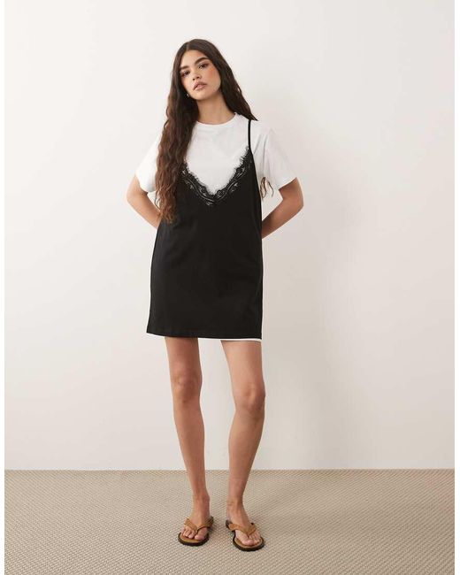 ASOS Black Short Sleeve Lace Overlay Mini Dress